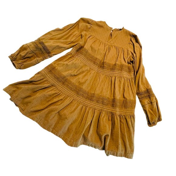 Old Navy Women's XS Long Sleeve Pintuck Lace Dress Sisal Brown - Picture 7 of 9